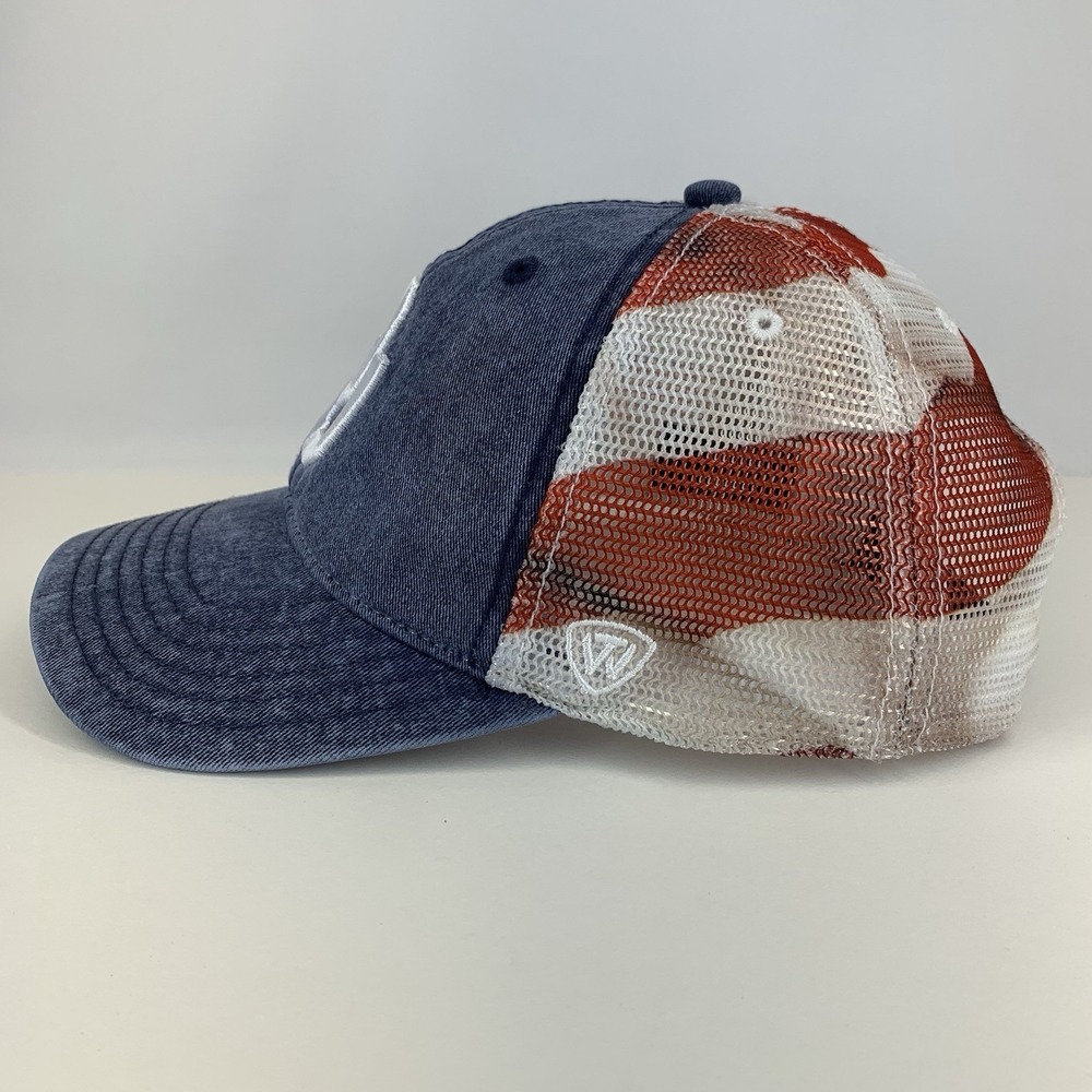 Oklahoma Sooners OU Hat Denim Flag Mesh Snapback Baseball Cap TOW STAIN - Picture 6 of 16